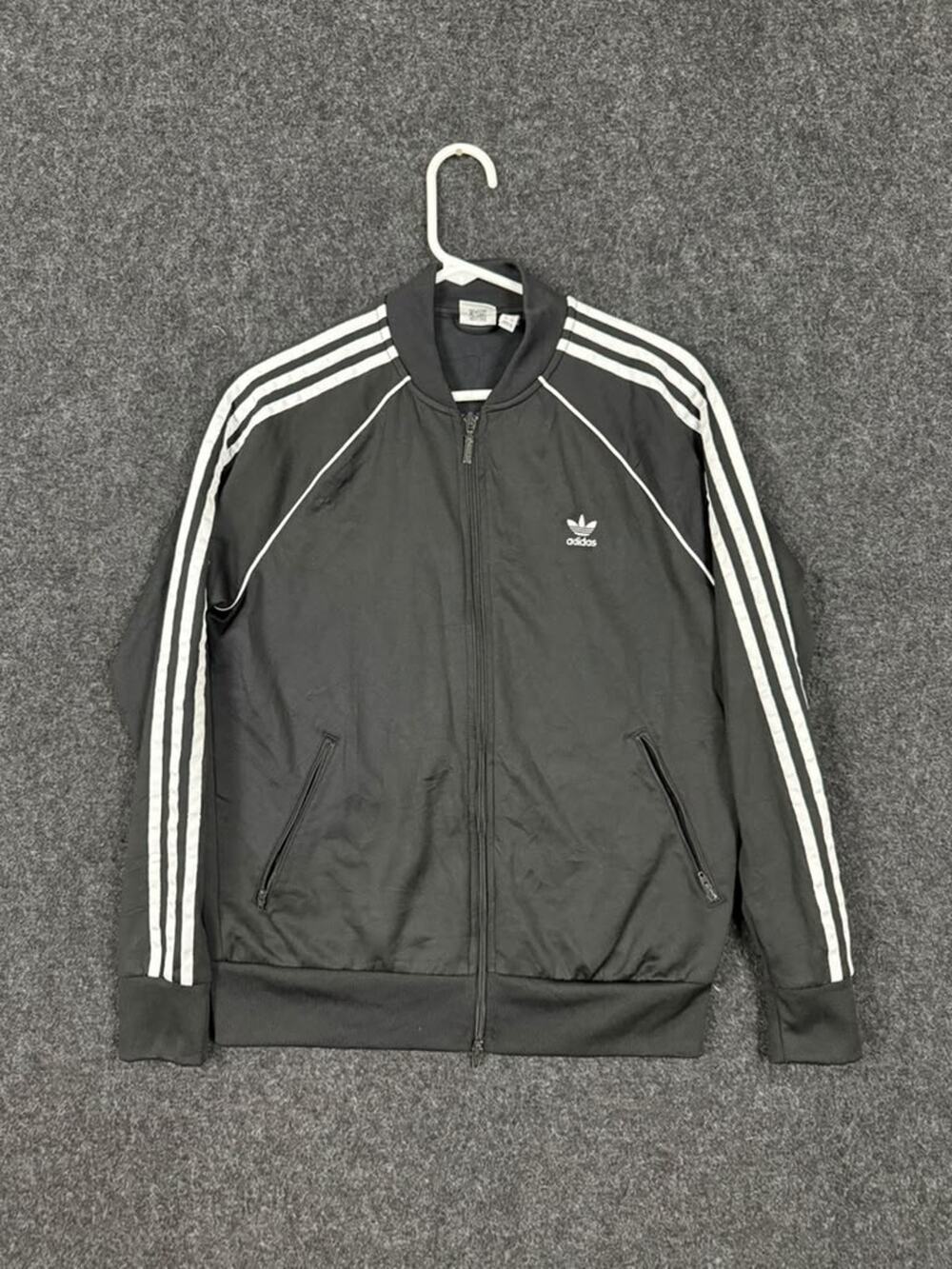 Adidas Originals Womens L Black White 3 Stripe Full Zip Track Jacket Trefoil